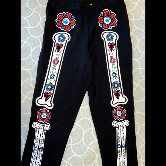 Matching pants Day of the Dead, skeleton Halloween XL Mexican Flowers leggings - Picture 4 of 5